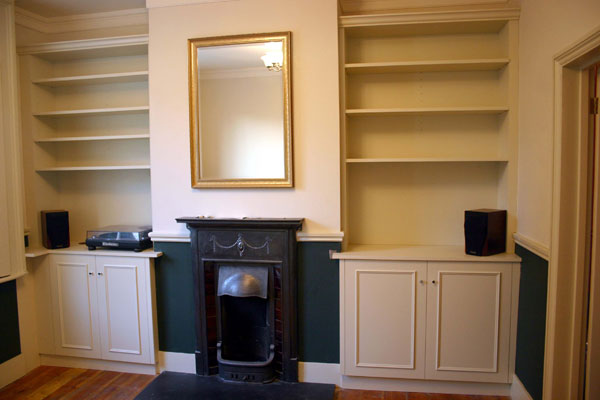 Victorian style fitted alcove cupboards and shelving